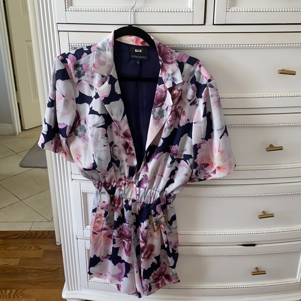 Cynthia Rowley Floral Short Sleeve Jumpsuit Romper